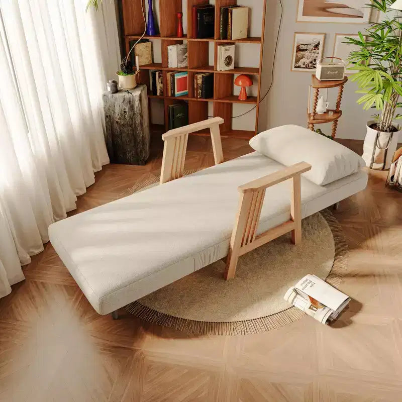 Fauteuil convertible en tissu ATJafurn, fauteuil futon d'appoint avec structure en bois massif, chaise longue lit pour chambre ou salon, beige