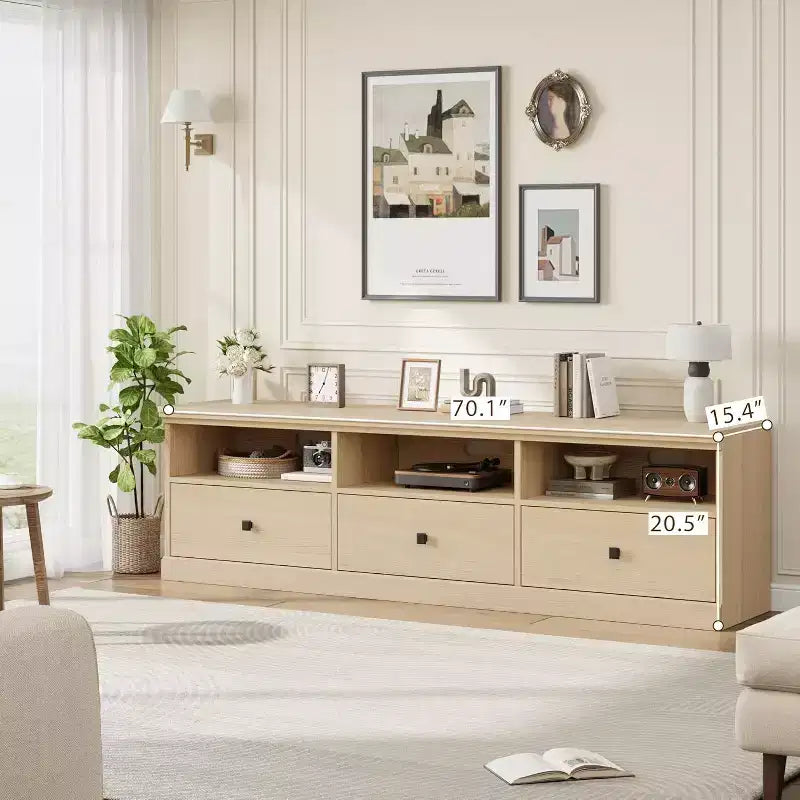 Meuble TV Mid-Century Modern de 178 cm avec tiroir de rangement et étagères ouvertes