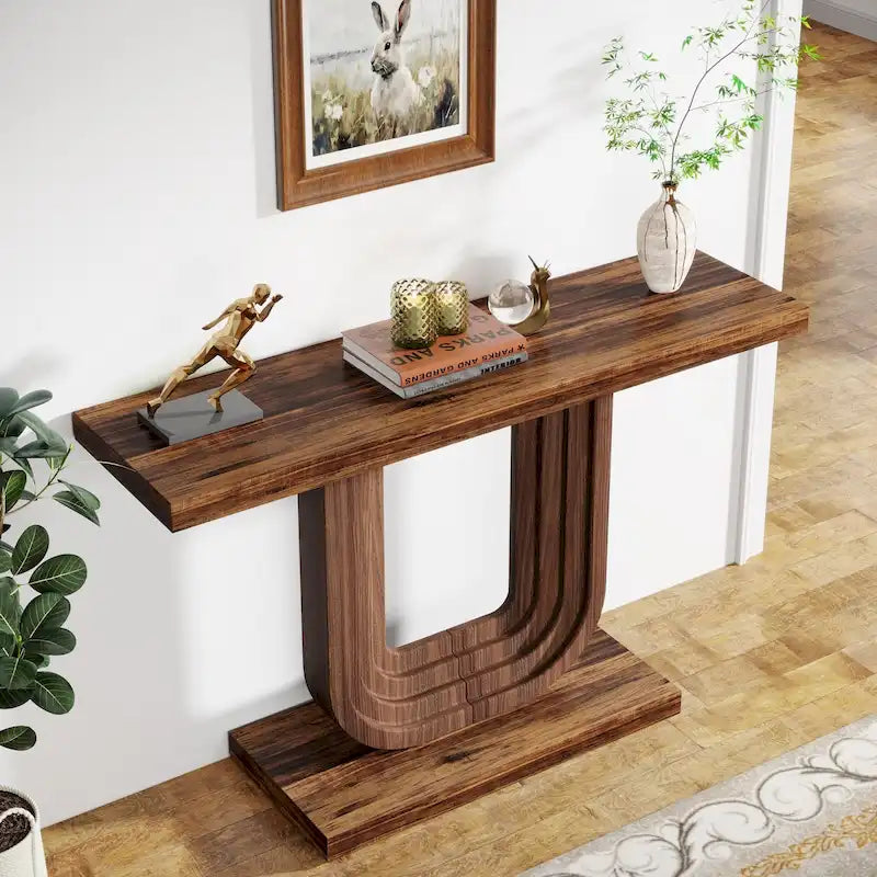Console d'entrée en bois de 39 pouces avec base géométrique