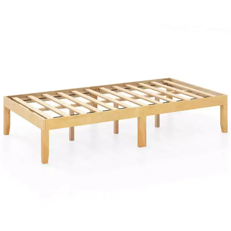 Cadre de lit plateforme en bois pour lits jumeaux/doubles/grands lits de 14 po avec pieds en bois d'hévéa et rangement sous le lit beige