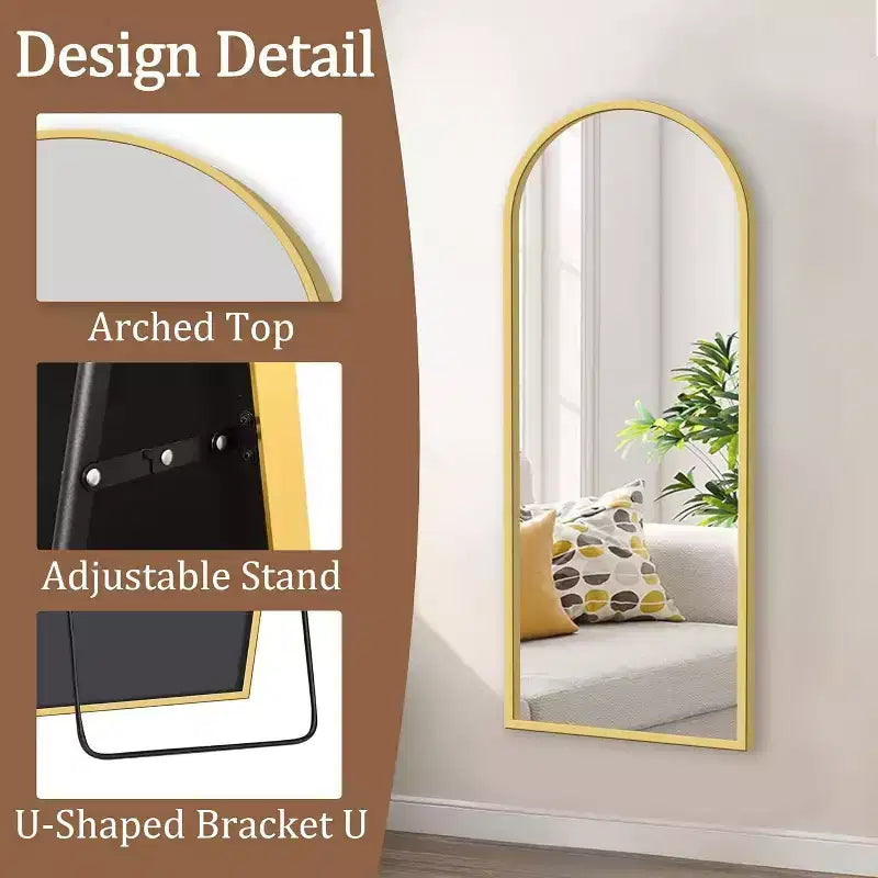 Miroir sur pied arqué pleine longueur de 71 L x 32 H po (noir)