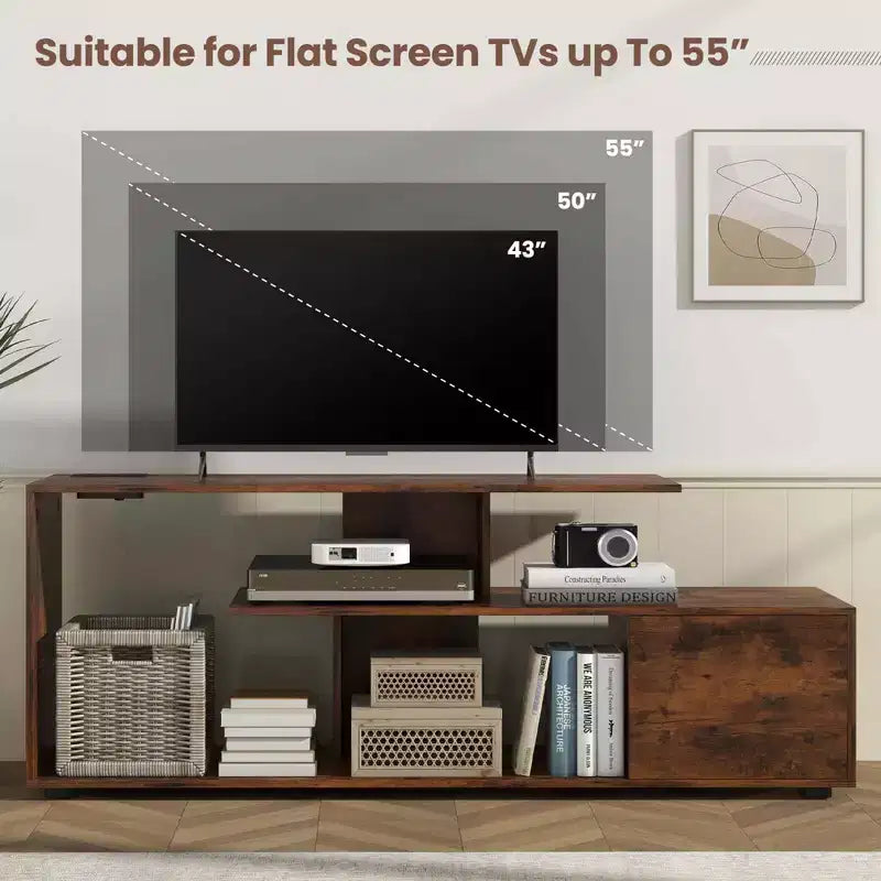 Meuble TV 60" avec station de charge, étagères de rangement, centre de divertissement industriel