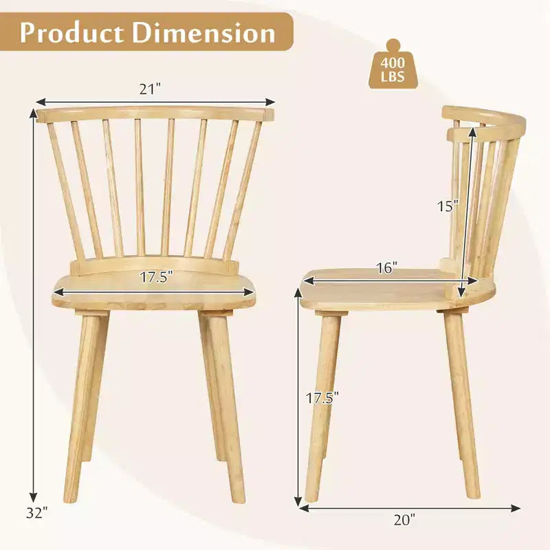 2 chaises de salle à manger Windsor en bois d'hévéa avec dossier à barreaux pour salon Noir/Naturel