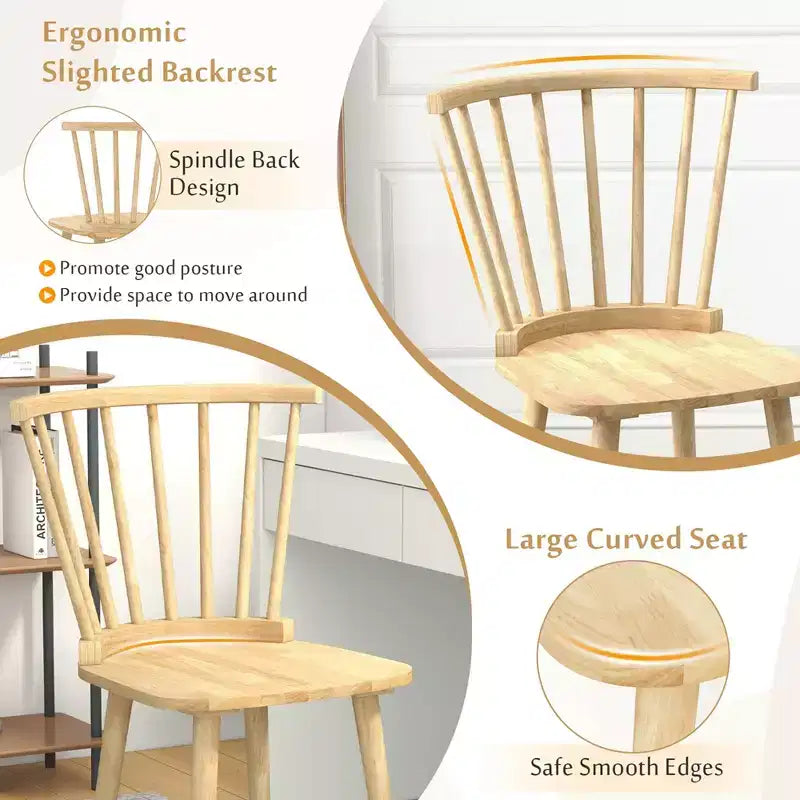 2 chaises de salle à manger Windsor en bois d'hévéa avec dossier à barreaux pour salon Noir/Naturel