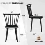 2 chaises de salle à manger Windsor en bois d'hévéa avec dossier à barreaux pour salon Noir/Naturel