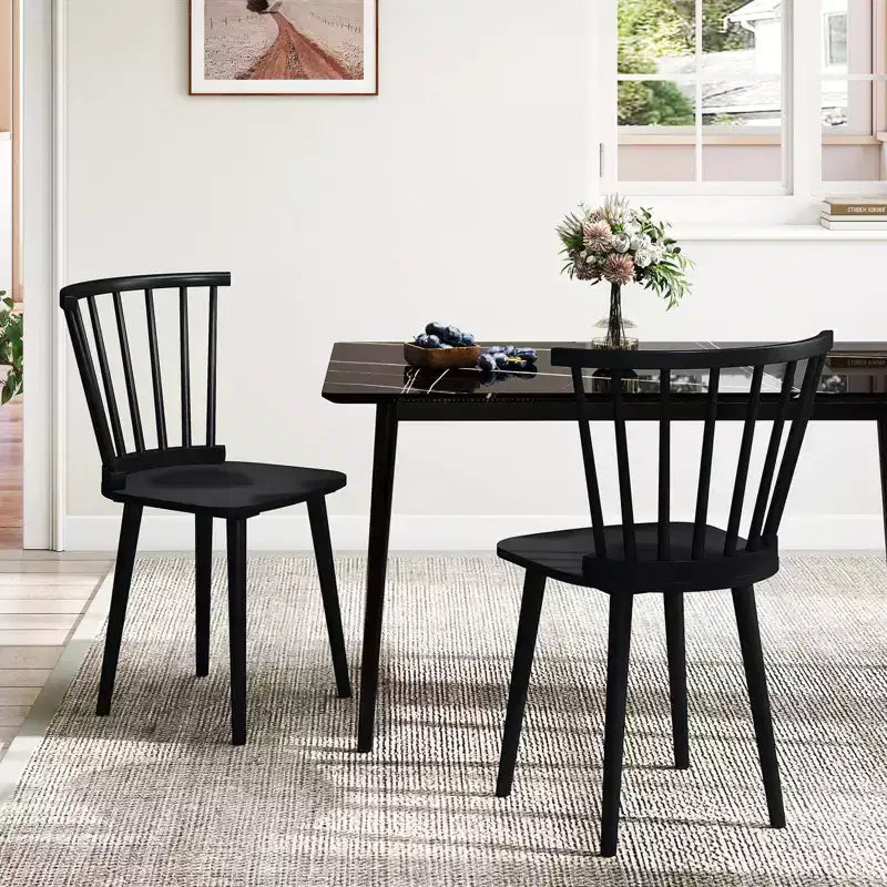 2 chaises de salle à manger Windsor en bois d'hévéa avec dossier à barreaux pour salon Noir/Naturel