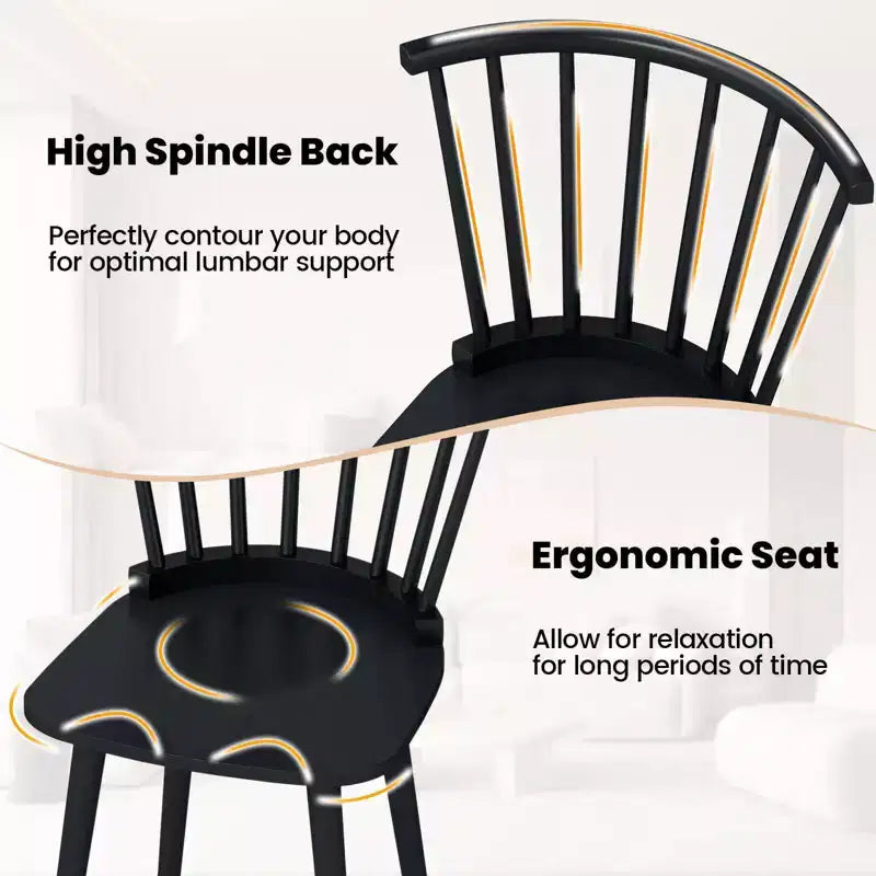 2 chaises de salle à manger Windsor en bois d'hévéa avec dossier à barreaux pour salon Noir/Naturel