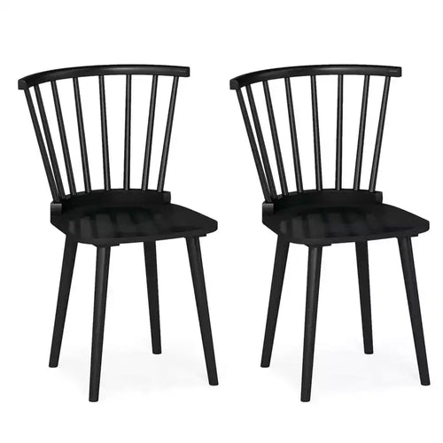 Costway 2PCS Rubber Wood Windsor Dining Chairs with Spindle Back for Living Room Black/Natural