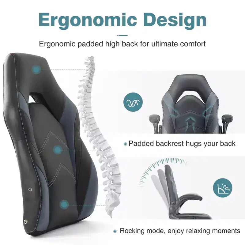 Confort de jeu de niveau supérieur : Chaise ergonomique en cuir PU avec accoudoirs relevables réglables