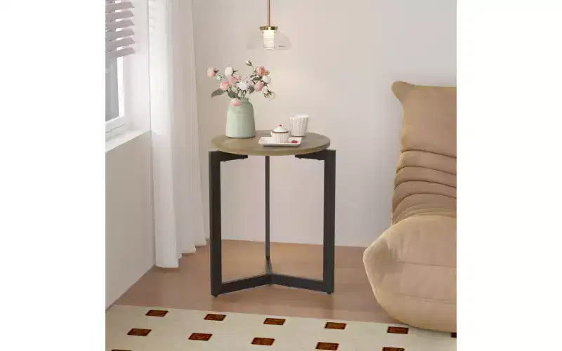Table d'appoint ronde Barret de 49,99 cm de hauteur en bois avec cadre métallique robuste