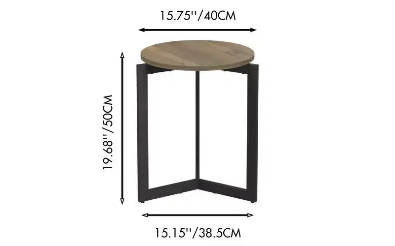 Table d'appoint ronde Barret de 49,99 cm de hauteur en bois avec cadre métallique robuste