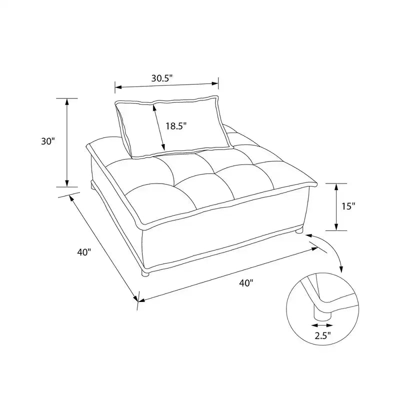 Chaise modulaire sans accoudoirs Paloma avec coussin de dossier
