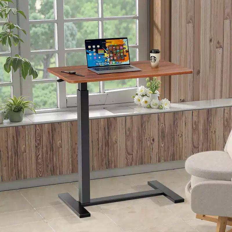 Table de lit à roulettes, bureau d'ordinateur réglable, table d'appoint en bois