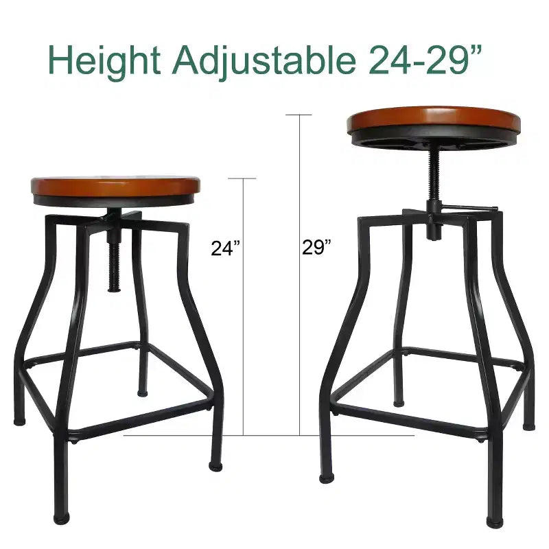 Tabouret de bar/comptoir pivotant en métal avec siège en placage de bois, marron et noir, lot de 2