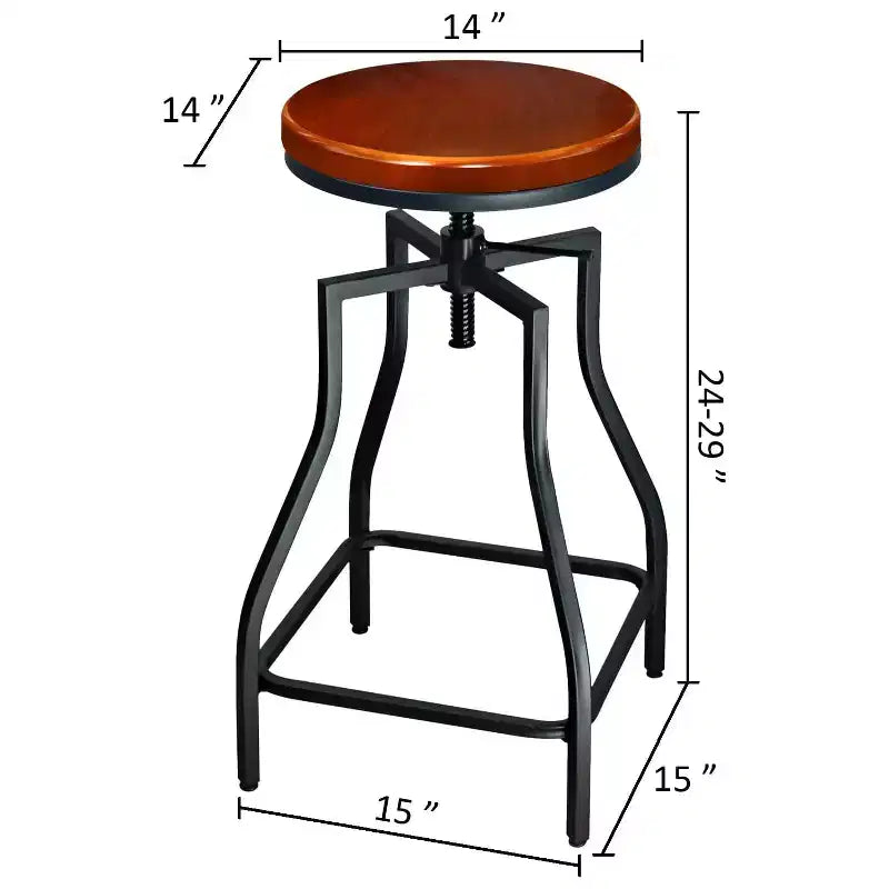 Tabouret de bar/comptoir pivotant en métal avec siège en placage de bois, marron et noir, lot de 2