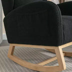 Fauteuil à bascule en tissu Teddy avec pieds en bois de hêtre, ivoire