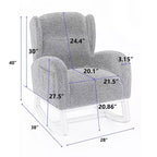 Fauteuil à bascule en tissu Teddy avec pieds en bois de hêtre, ivoire