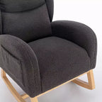 Fauteuil à bascule en tissu Teddy avec pieds en bois de hêtre, ivoire