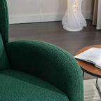 Fauteuil à bascule en tissu Teddy avec pieds en bois de hêtre, ivoire