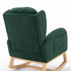 Fauteuil à bascule en tissu Teddy avec pieds en bois de hêtre, ivoire