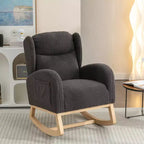 Fauteuil à bascule en tissu Teddy avec pieds en bois de hêtre, ivoire
