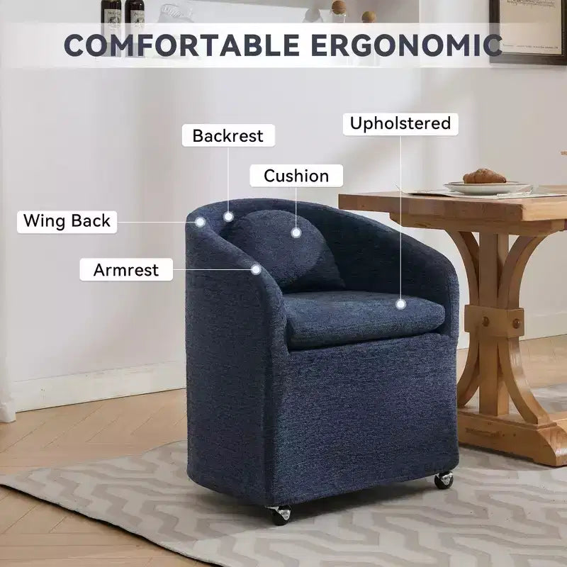 Lot de 1 fauteuil de salle à manger en tissu chenille avec coussin de dossier et roulettes universelles, beige