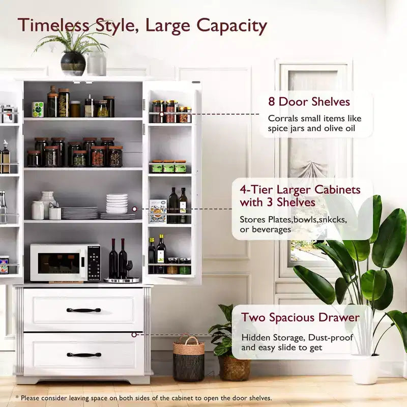 Élégant buffet de cuisine de style ferme de 71 po – 2 grands tiroirs, 8 étagères de porte à texture gaufrée, 3 étagères de placard pour cuisine et salle à manger