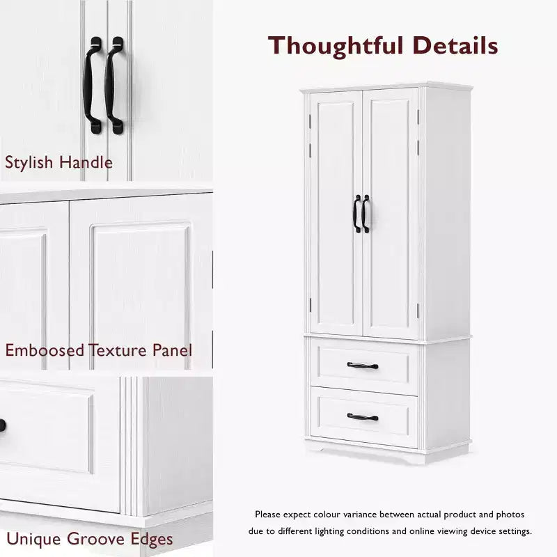 Élégant buffet de cuisine de style ferme de 71 po – 2 grands tiroirs, 8 étagères de porte à texture gaufrée, 3 étagères de placard pour cuisine et salle à manger