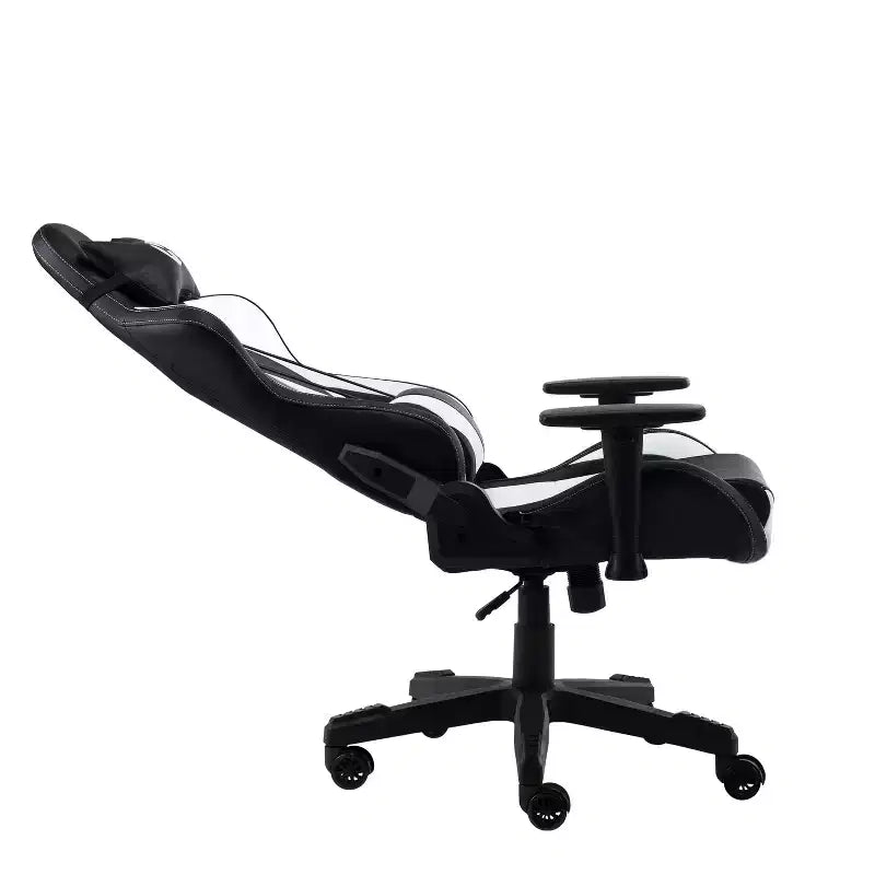 Chaise de jeu ergonomique réglable, chaises de bureau pivotantes à 360° avec oreillers de tête et lombaires, fauteuil inclinable à 90-150° pour bureau et maison, 113 kg max, blanc
