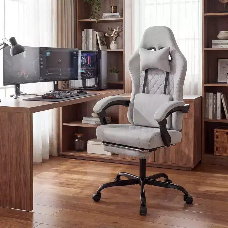 Chaise d'ordinateur réglable en hauteur avec appui-tête, soutien lombaire, accoudoirs articulés Noir/Gris