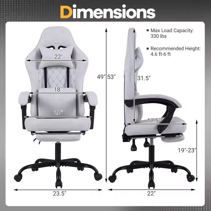 Chaise d'ordinateur réglable en hauteur avec appui-tête, soutien lombaire, accoudoirs articulés Noir/Gris