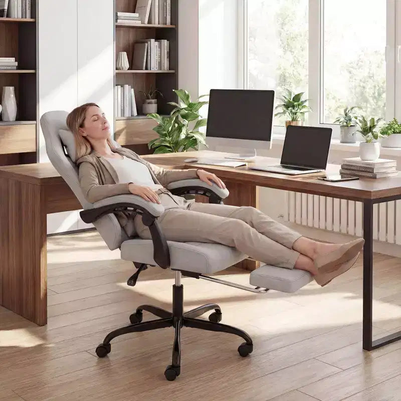 Chaise d'ordinateur réglable en hauteur avec appui-tête, soutien lombaire, accoudoirs articulés Noir/Gris