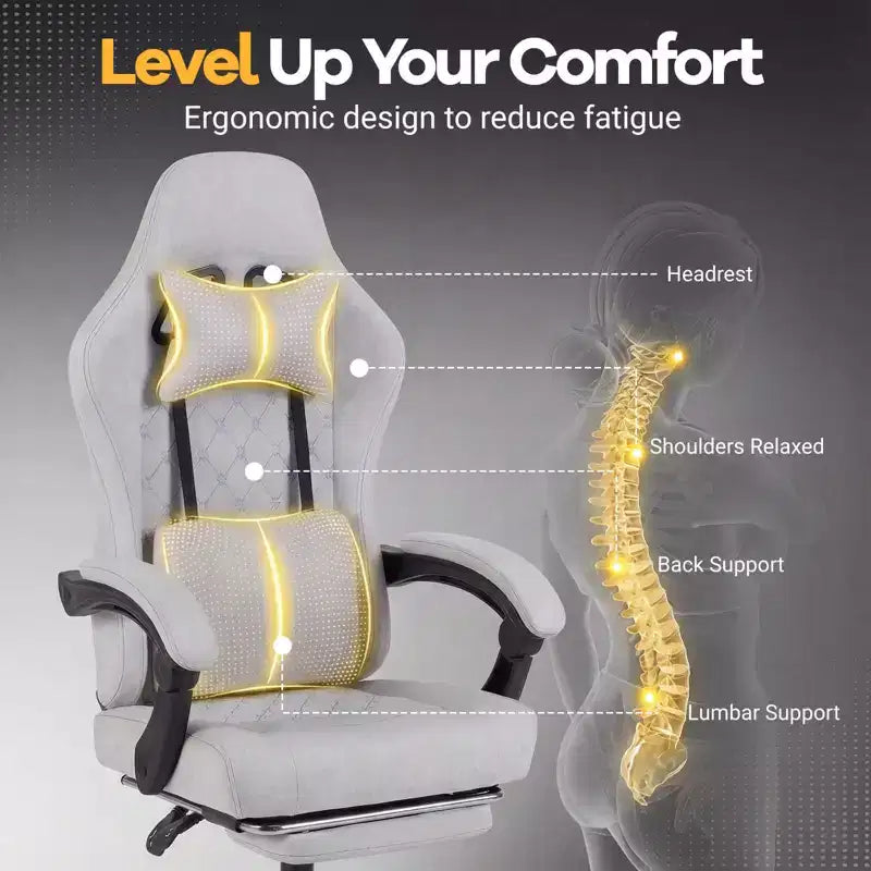 Chaise d'ordinateur réglable en hauteur avec appui-tête, soutien lombaire, accoudoirs articulés Noir/Gris