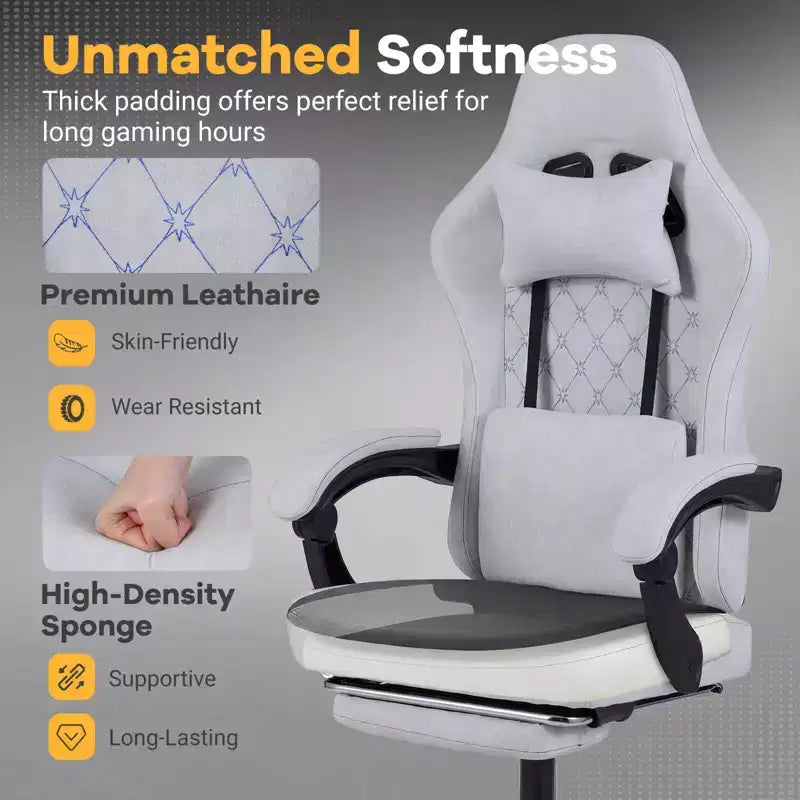 Chaise d'ordinateur réglable en hauteur avec appui-tête, soutien lombaire, accoudoirs articulés Noir/Gris