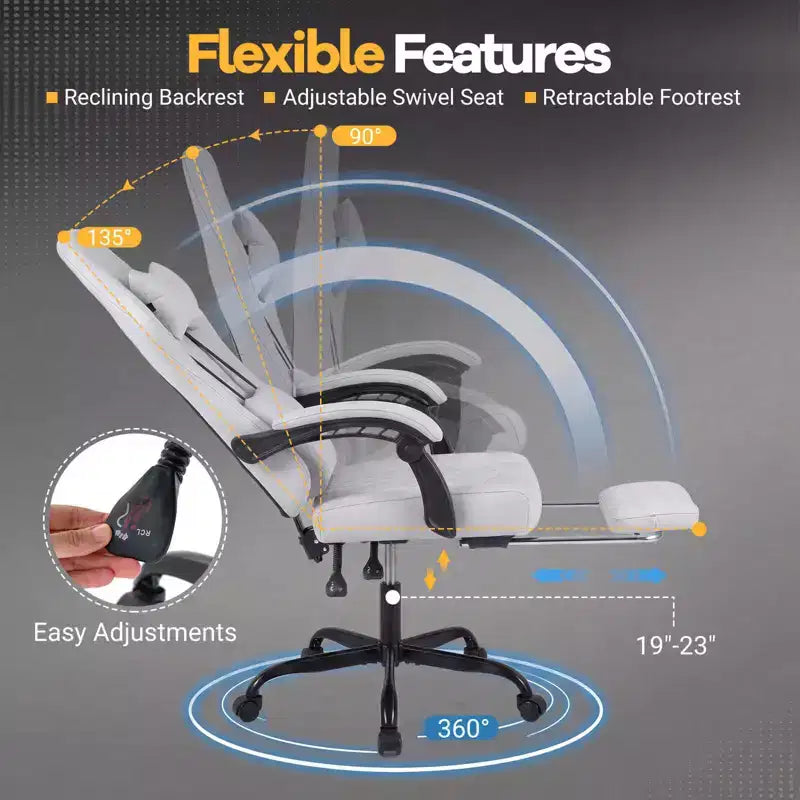 Chaise d'ordinateur réglable en hauteur avec appui-tête, soutien lombaire, accoudoirs articulés Noir/Gris