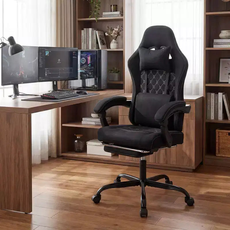 Chaise d'ordinateur réglable en hauteur avec appui-tête, soutien lombaire, accoudoirs articulés Noir/Gris