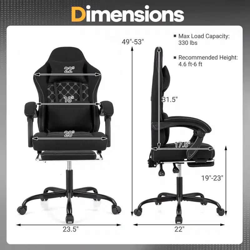 Chaise d'ordinateur réglable en hauteur avec appui-tête, soutien lombaire, accoudoirs articulés Noir/Gris