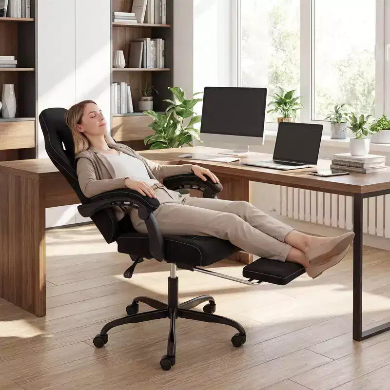 Chaise d'ordinateur réglable en hauteur avec appui-tête, soutien lombaire, accoudoirs articulés Noir/Gris