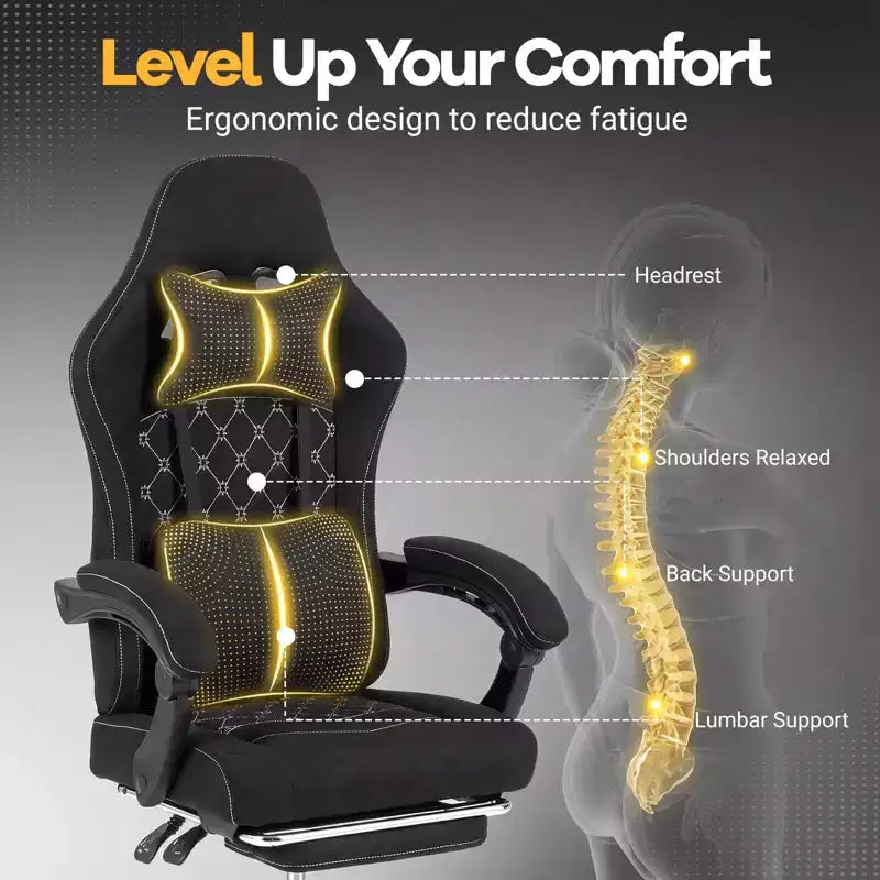 Chaise d'ordinateur réglable en hauteur avec appui-tête, soutien lombaire, accoudoirs articulés Noir/Gris