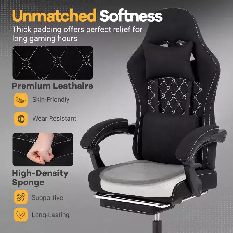 Chaise d'ordinateur réglable en hauteur avec appui-tête, soutien lombaire, accoudoirs articulés Noir/Gris