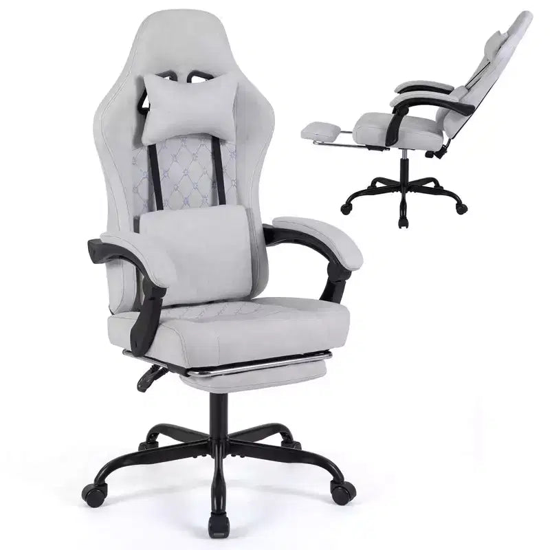 Chaise d'ordinateur réglable en hauteur avec appui-tête, soutien lombaire, accoudoirs articulés Noir/Gris