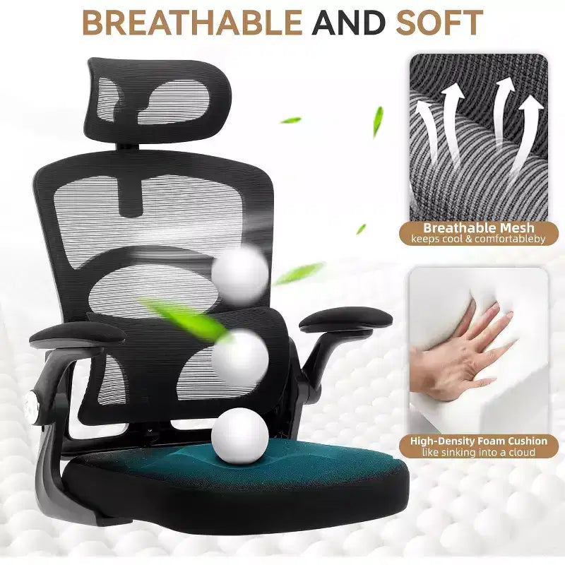 Chaise de bureau ergonomique - Chaise de bureau en maille avec roulettes, chaise de jeu d'ordinateur à dossier haut avec appui-tête réglable, chaise de travail pivotante à roulettes