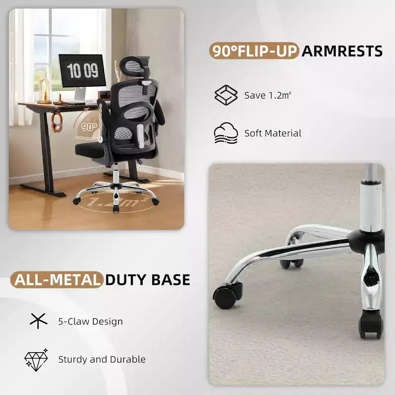 Chaise de bureau ergonomique - Chaise de bureau en maille avec roulettes, chaise de jeu d'ordinateur à dossier haut avec appui-tête réglable, chaise de travail pivotante à roulettes