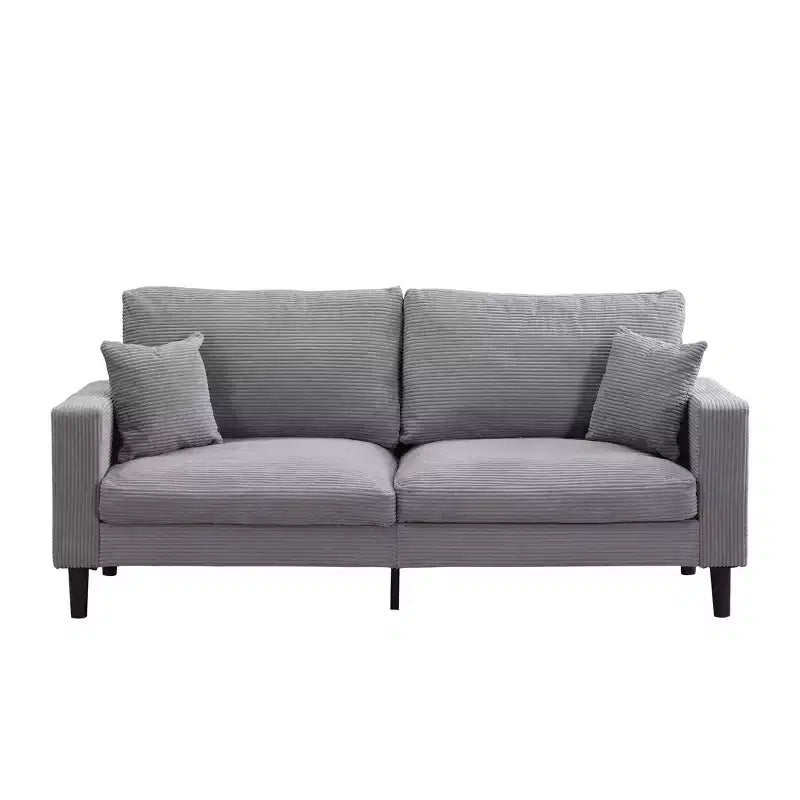 Canapé 3 places en velours côtelé haute résilience de 190 cm avec 2 coussins pour salon, chambre, appartement