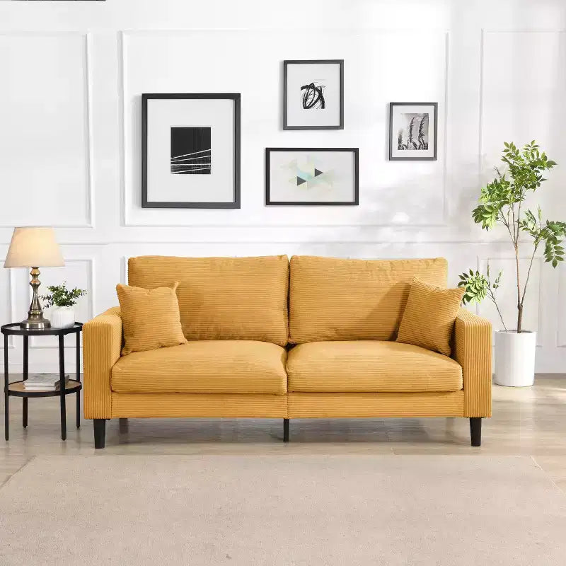 Canapé 3 places en velours côtelé haute résilience de 190 cm avec 2 coussins pour salon, chambre, appartement