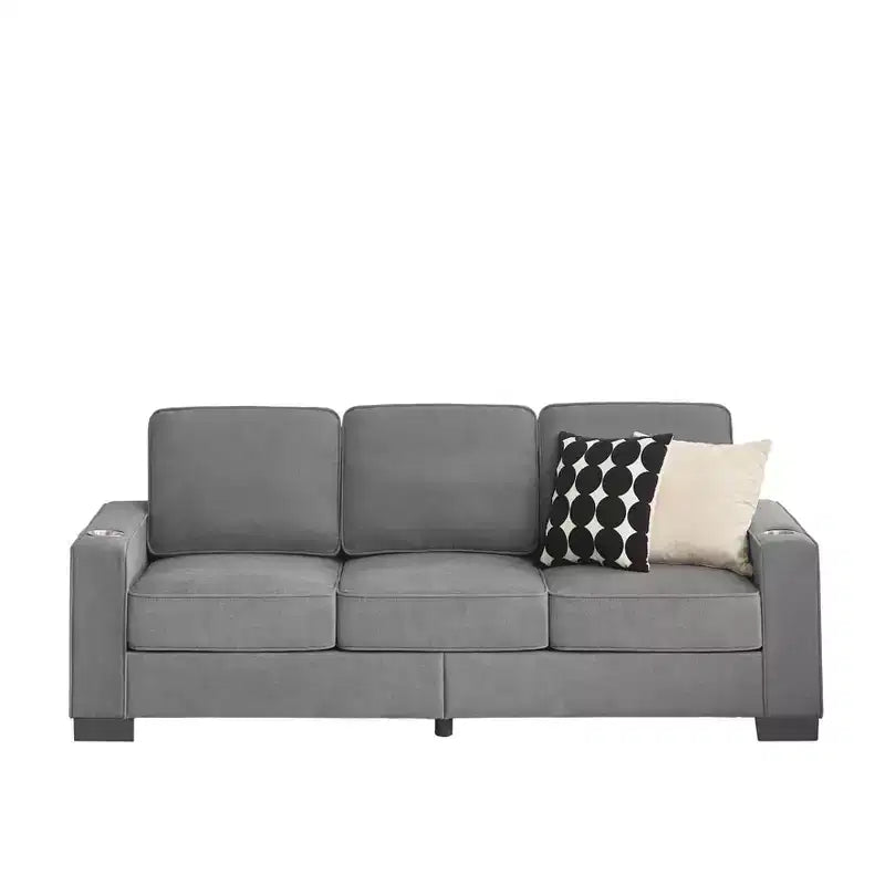 Canapé moderne en tissu polaire neige de 83,86 pouces, canapé 3 places avec 2 porte-gobelets pour salon, chambre, bureau, appartement