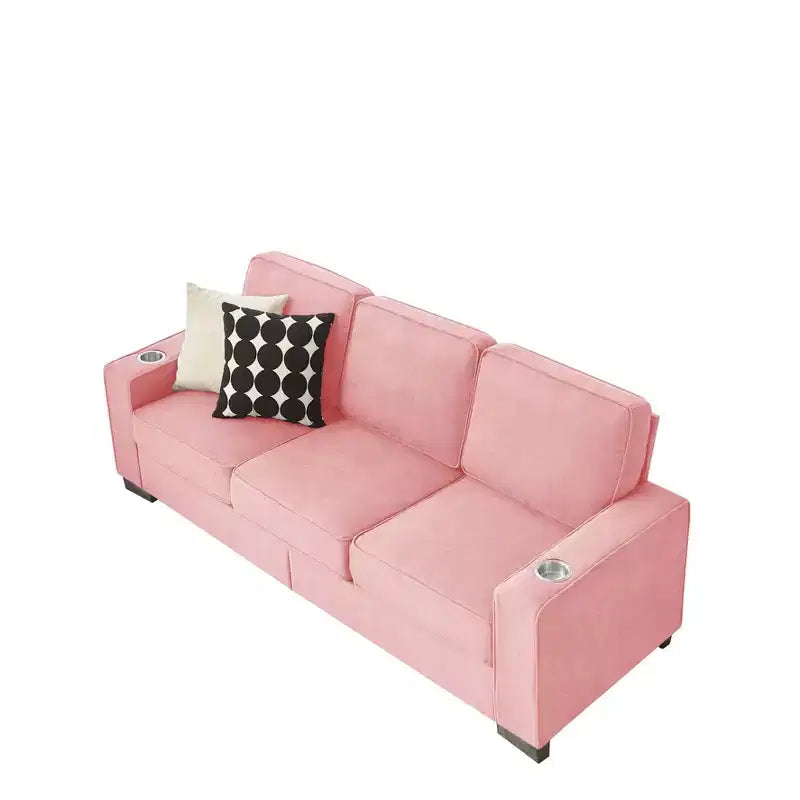 Canapé moderne en tissu polaire neige de 83,86 pouces, canapé 3 places avec 2 porte-gobelets pour salon, chambre, bureau, appartement