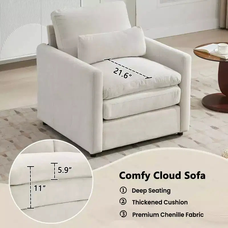 31,9 € Fauteuil rembourré confortable Canapé nuage douillet surdimensionné Canapé simple à double coussin pour salon, Beige