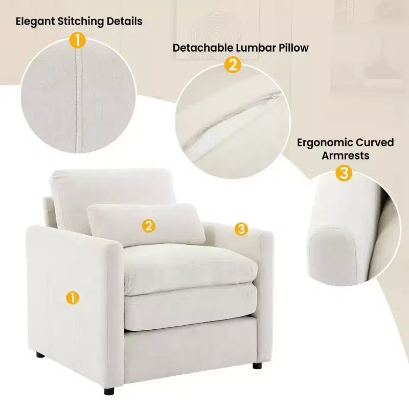 31,9 € Fauteuil rembourré confortable Canapé nuage douillet surdimensionné Canapé simple à double coussin pour salon, Beige