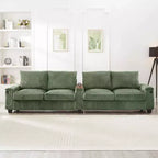 MAYEERTY 4 Seater Corduroy Sofa Couch 133 Modern Sofa with Ports Hidden Storage Arms Flip Top Cup Holders for Living Room Green